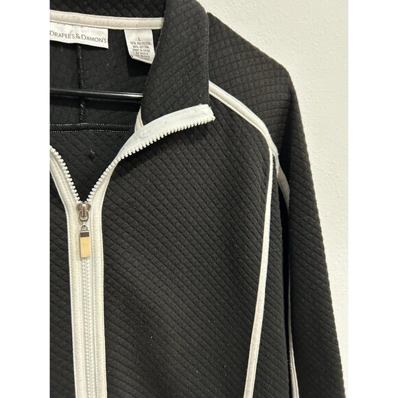 Drapers & Damons Womens Black White Full-Zip Jacket Contrast Trim Sz Large - Picture 4 of 8